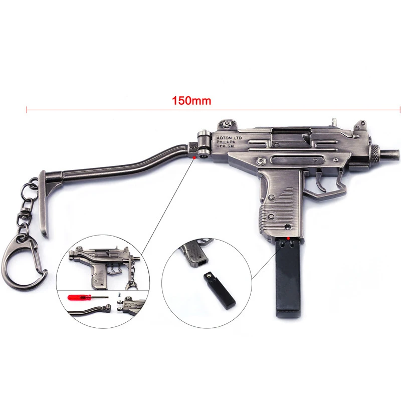 Alloy Miniature UZI Model Submachine Gun Pendant Keychain 15CM
