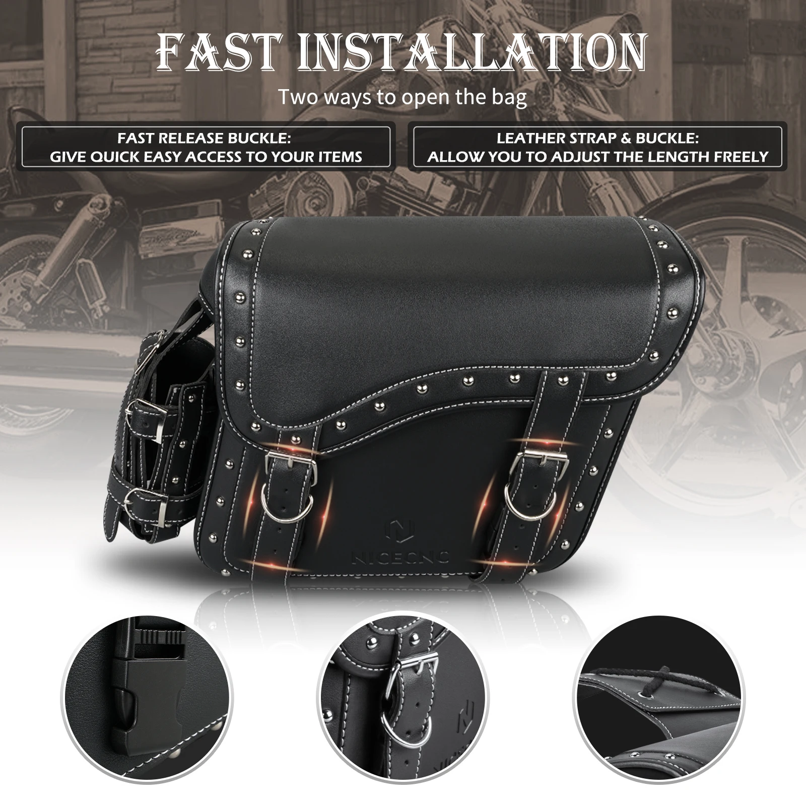 NICECNC PU Leather Motorcycle Saddlebags For Harley Davidson Sportster Outing Waterproof Motorbike Luggage Storage Side Bags