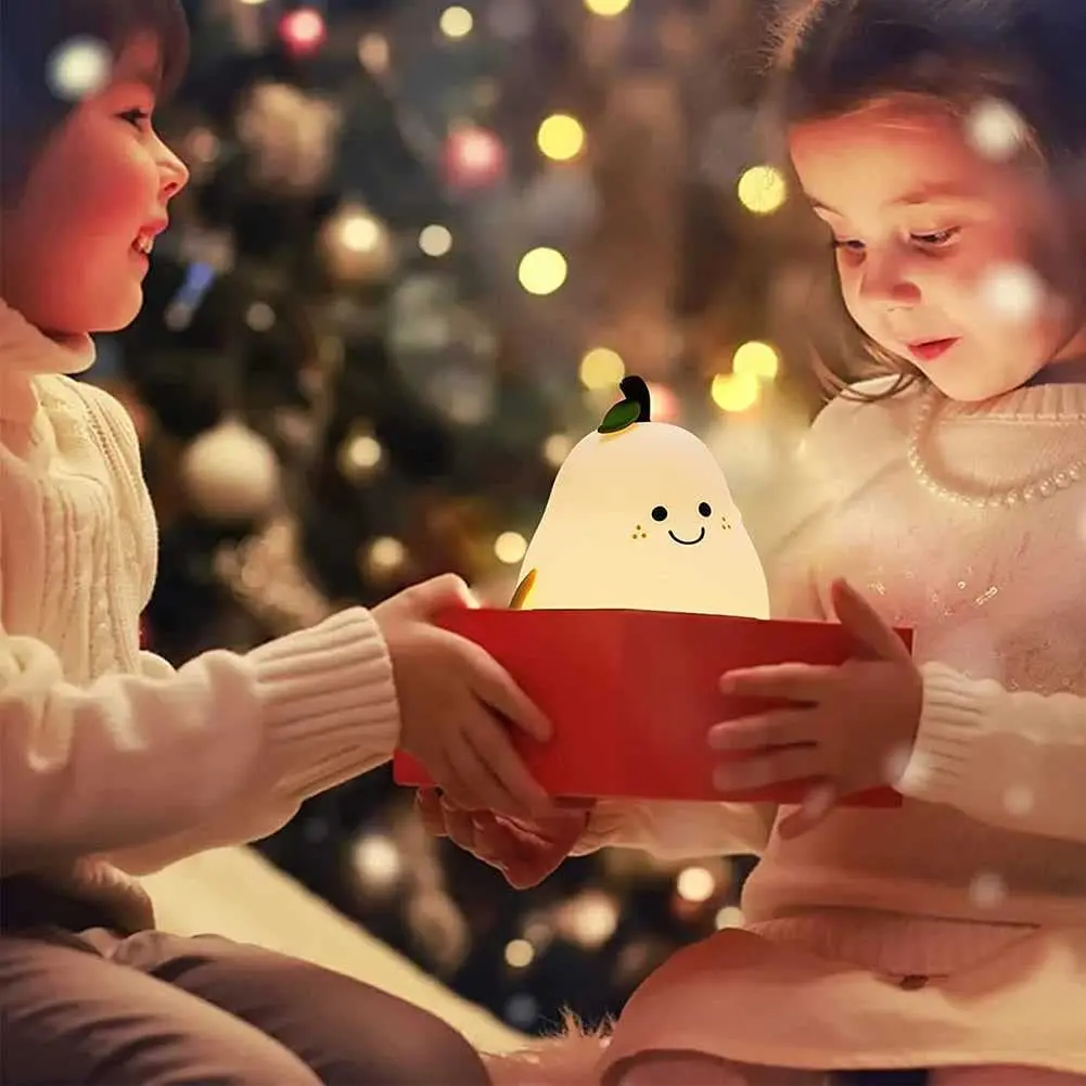Night Lights for Kids Pear Shaped Cute Silicone Nightlight 7 Colors Dimmable Night Lamp USB Charging for Bedroom Bedside Room 5