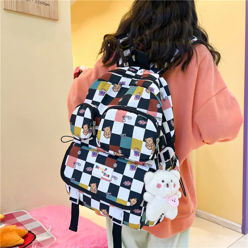 Waliicorners Fashion Kawaii Female Laptop Backpack Lady College Backpack Girl Cute Lattice Waterproof Print Travel Bag 22 S20cbfe5fb2f8404da9e8f3e2136a3d0ay