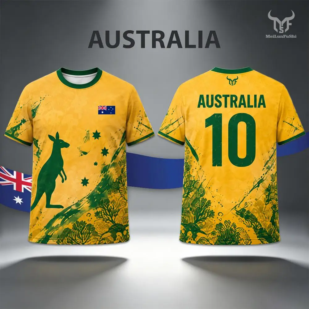 2026 Neues Australien-Flaggen-Print-Trikot mit Känguru-Grafik, Modisches Streetwear-Oberteil, Herren Outdoor Fußball-Training Schnelltrocknendes T-Shirt