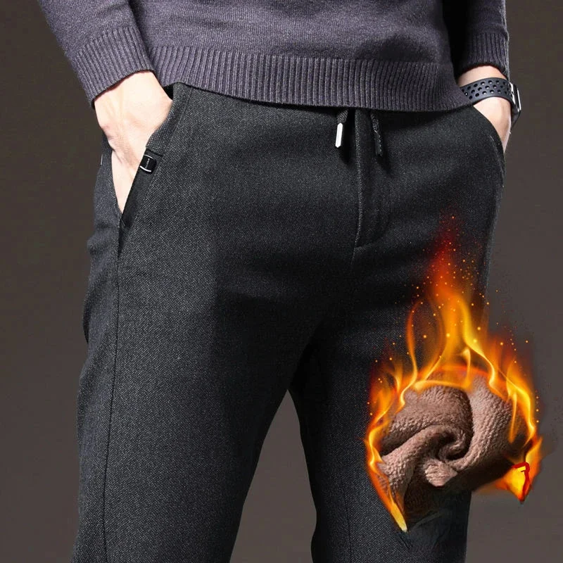 

2023 Men's Autumn Winter Fashion Thick Warm Casual Pants Male Slim Straight Men High Waist Velvet Trousers L126