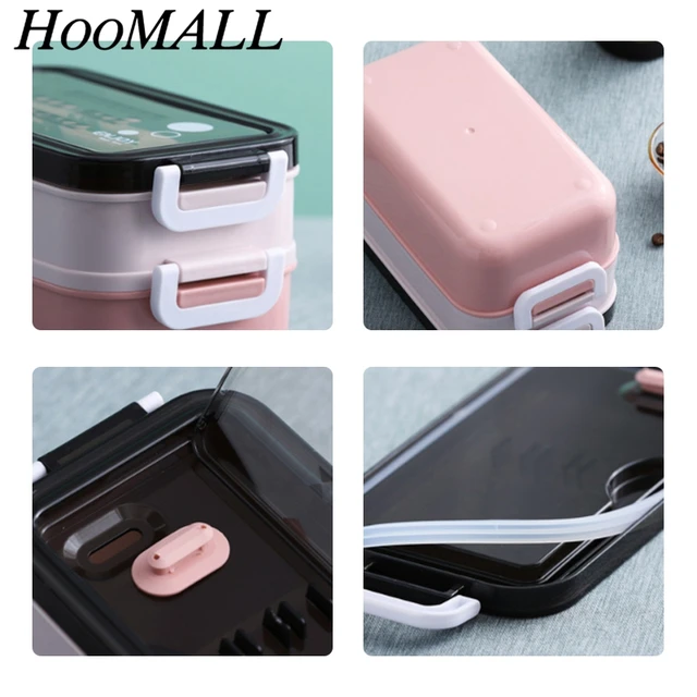 HooMALL 304 Stainless Steel Lunch Box Bento Box For School Kids Office Worker 2 layers Microwae Heating Lunch Food Storage Box 5