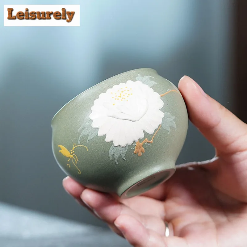 160ml Yixing Zisha Peony Teacup Zen Tea Bowl Tea Cup Set Tea-tasting Personal Cup Chazhan Master Cups Drinkware Decoration Gift