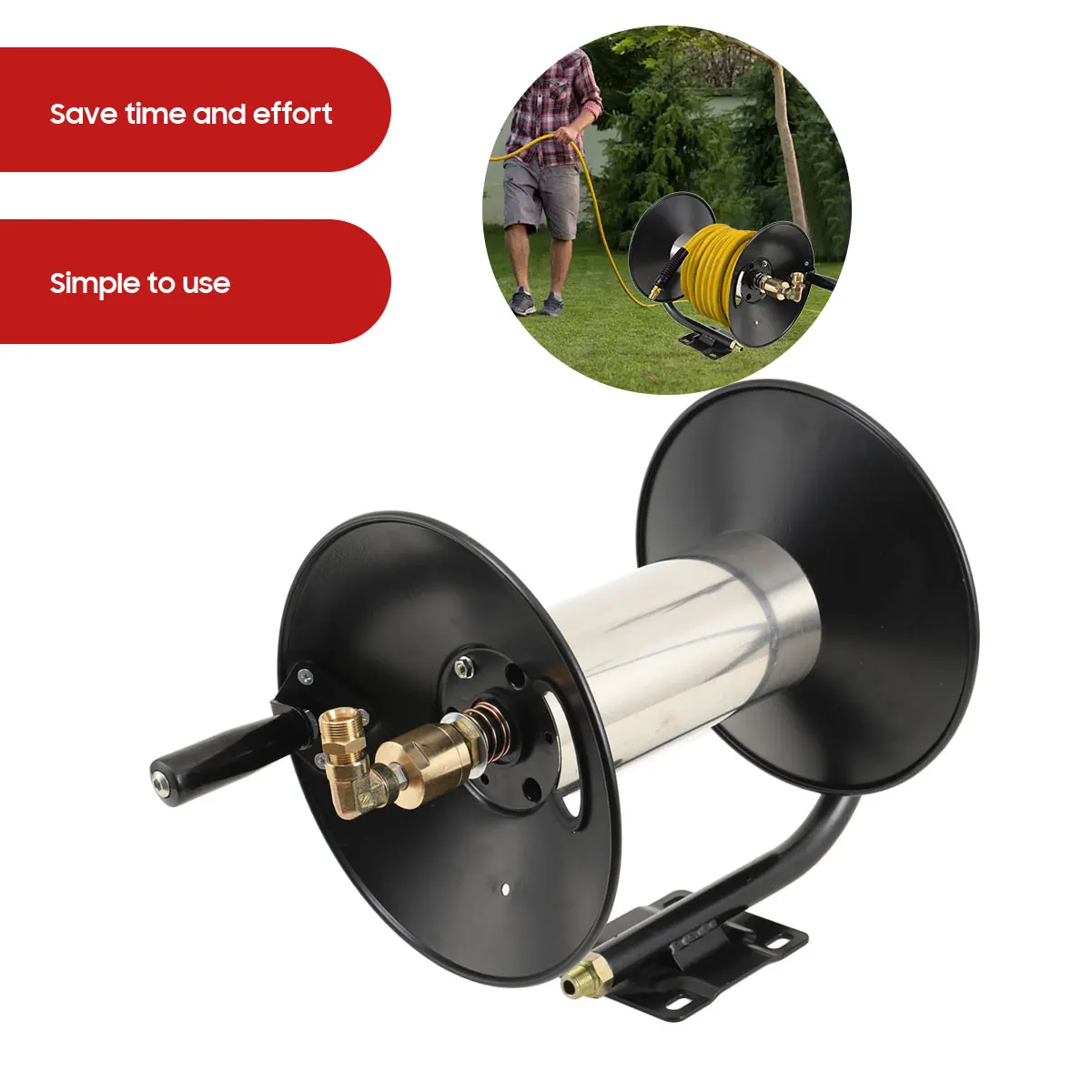 Carrete de manguera para lavadora a presión con manguera de puente 3/8"X100ft 4000PSI Manual retráctil