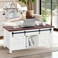 Lift Top Coffee Table,Coffee Table with Storage,47" White Coffee Table with Lifting Top, Lifting Tabletop with Sliding Barn Door 1