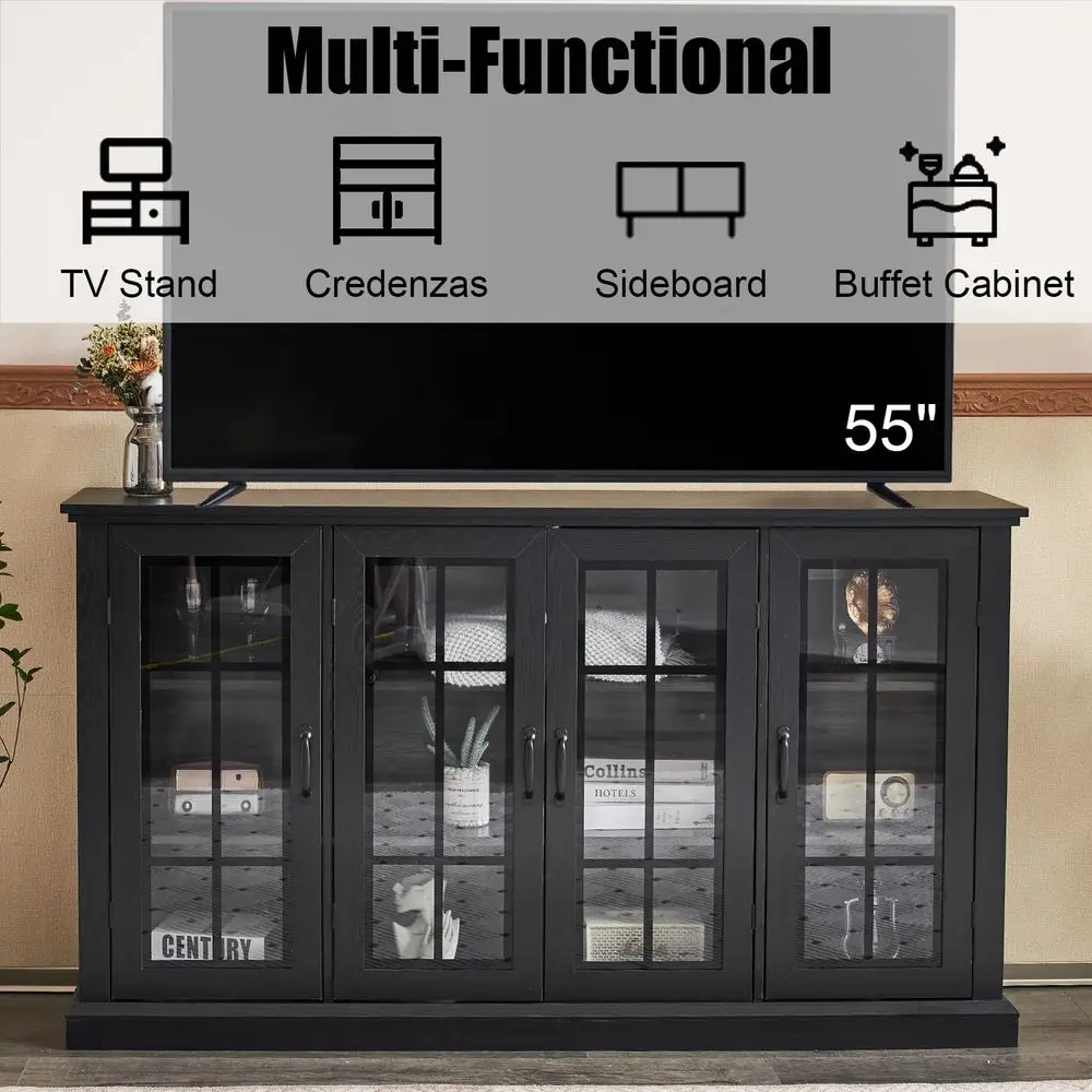 Storage Credenza with Windowpane Doors 4