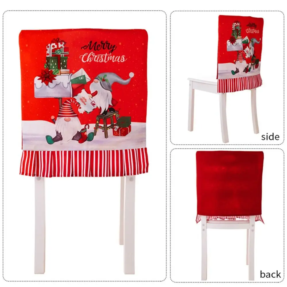 Reusable Cartoon Christmas Chair Cover Stretch Soft Xmas Dinner Chair Seat Cover Removable Christmas Table Decor Kitchen