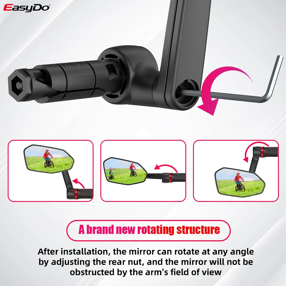 Bicycle Rearview Mirror EasyDo Bicycle Mirror Rotatable Handlebar End Bike Rearview Mirror Durable Wide Angle Adjustable Reflector for MTB Road E Bike