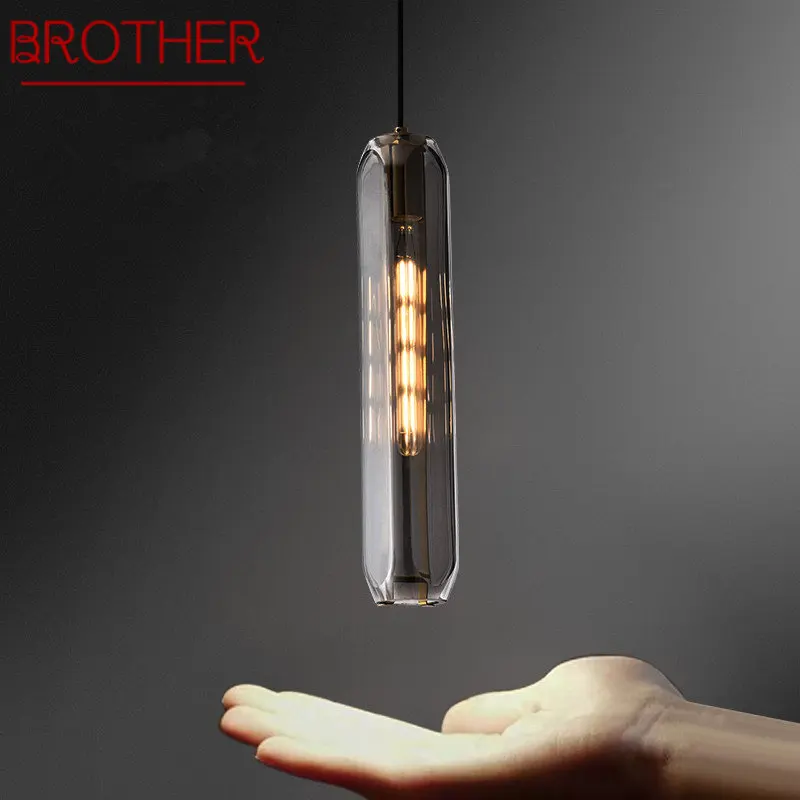 

BROTHER Modern Brass Pendant Lights LED Simply Creative Crystal Smoky Grey Hanging Lamp For Home Bedroom Bedside Decor