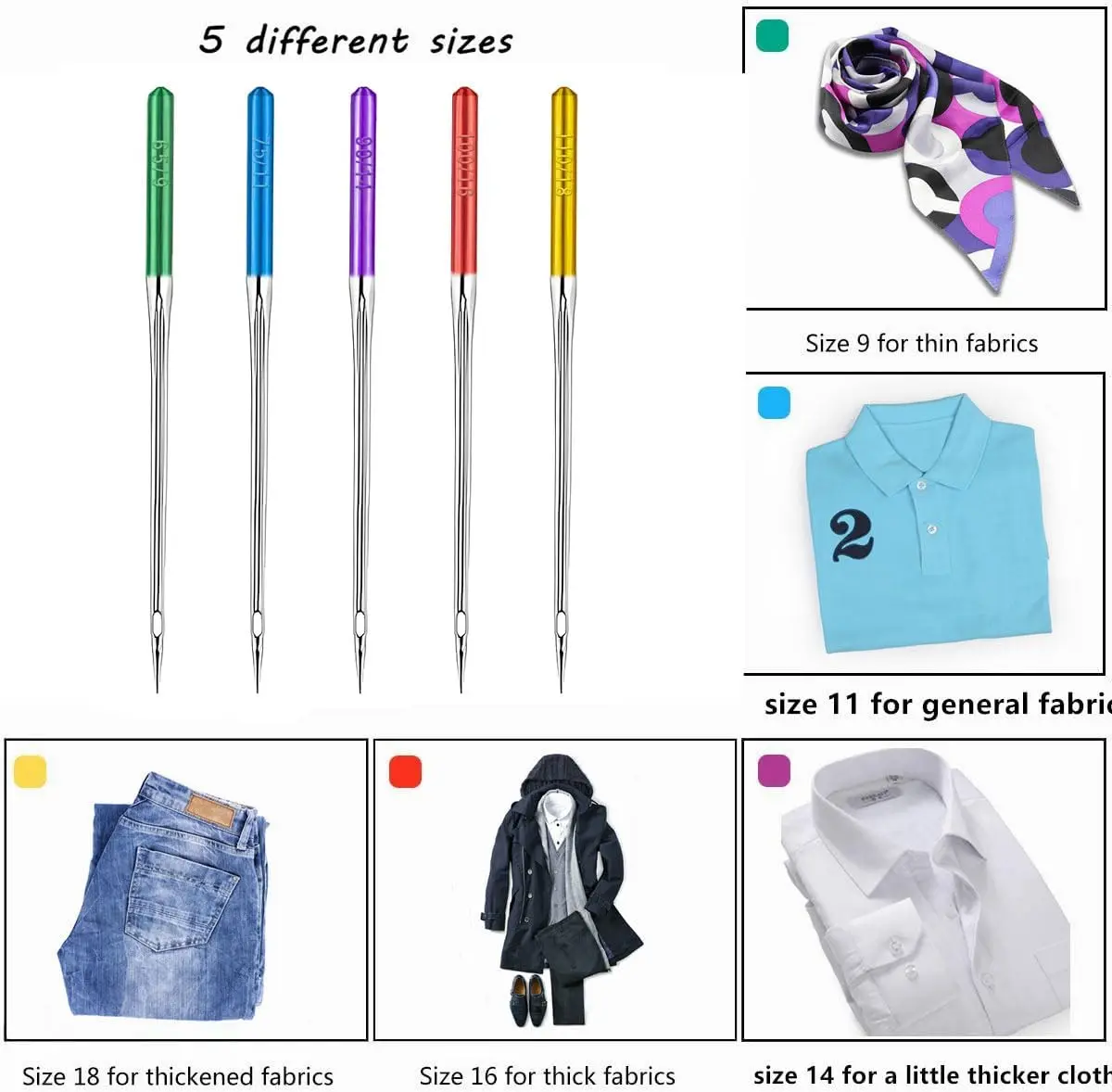 5 عبوات من إبر الخياطة البلاستيكية المضادة للانزلاق، لإبر ماكينة الخياطة المنزلية Singer Brother Janome Pfaff (أحجام 9,11,14,16,18)