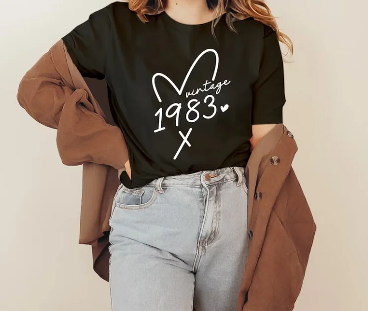 40Th Birthday Vintage 1983 Heart Forty Birthday Gift Adult Manica Corta Top Tees O Neck Fashion 100% Cotton Streetwear Goth Y2K