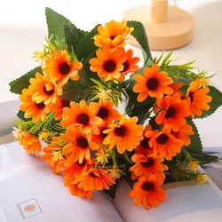 Artificial Daisy Gerbera Chamomile Flower Bouquet for Wedding and Home Decoration (Orange yellow)