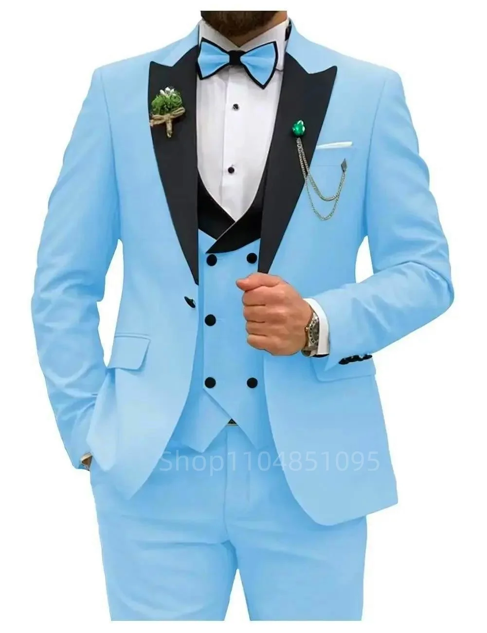 Slim Fit 3-Piece Men's Business Suit Set Formal Wedding Groom Tuxedo with Jacket Vest Pants for Casual Male Men Clothing