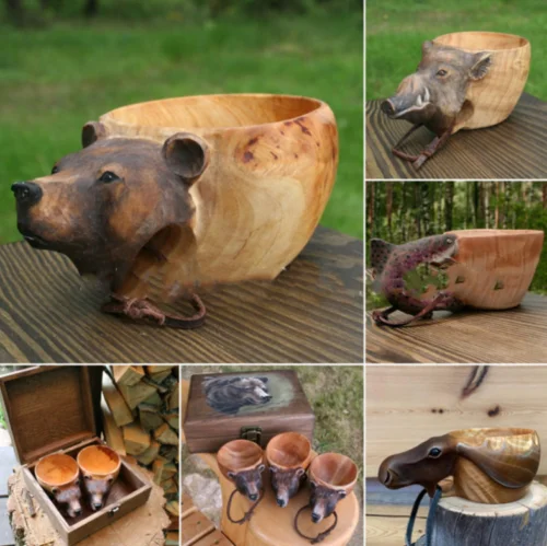 

Quality animal wood carving water cup wooden Animal Statue Cup/Bowl