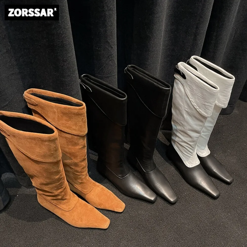 

Flats Womens Knight Boots Soft Leather knee High Riding Boots Stylish Modern Style Winter Warm Women Thigh High Boots Shoes