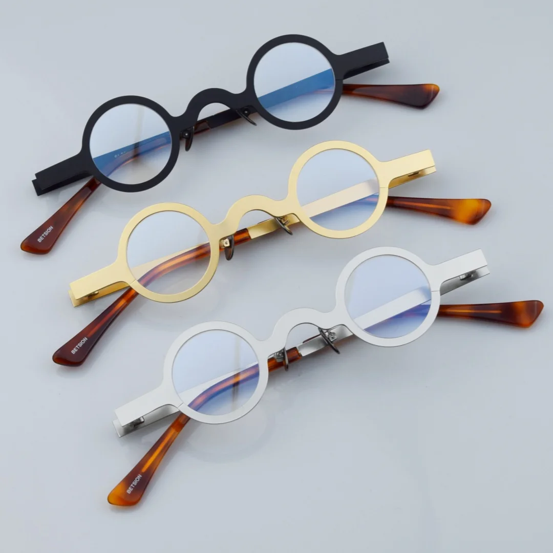 

BETSION Small Round Retro Acetate +Metal Eyeglasses Frames Rx-able Reading Glasses Myopia Prescription Eyeglasses