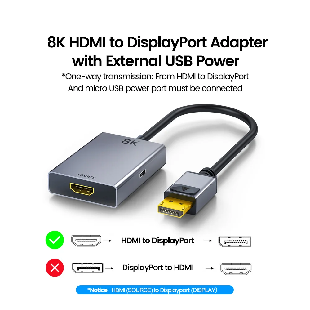 Longontek 8K HDMI2.1-디스플레이 포트 1.4 어댑터 케이블, HDMI-DP 케이블, HDR, PS5/4 XBOX 애플 TV LG 모니터용, 8K30, 4K120, 2K165