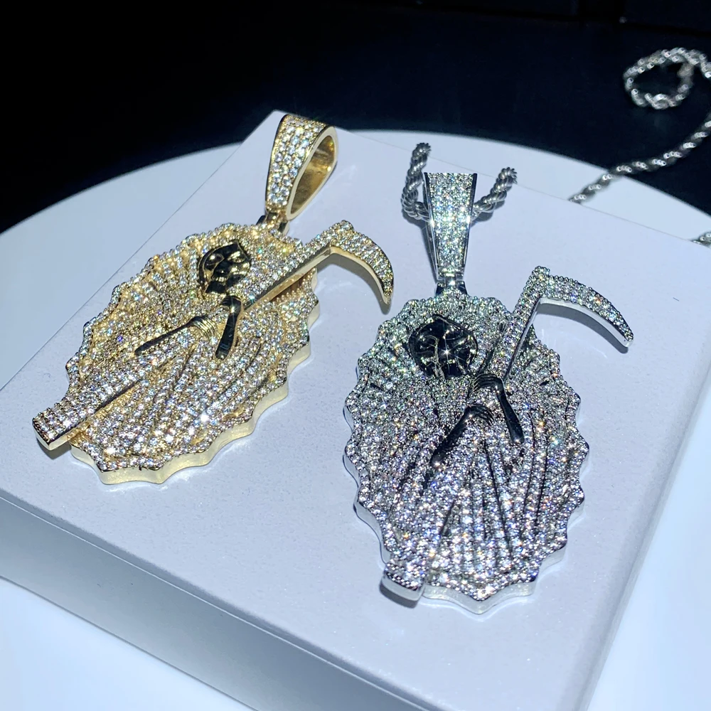 2025 New Death Pendant Necklace Iced Out Bling CZ Paved The