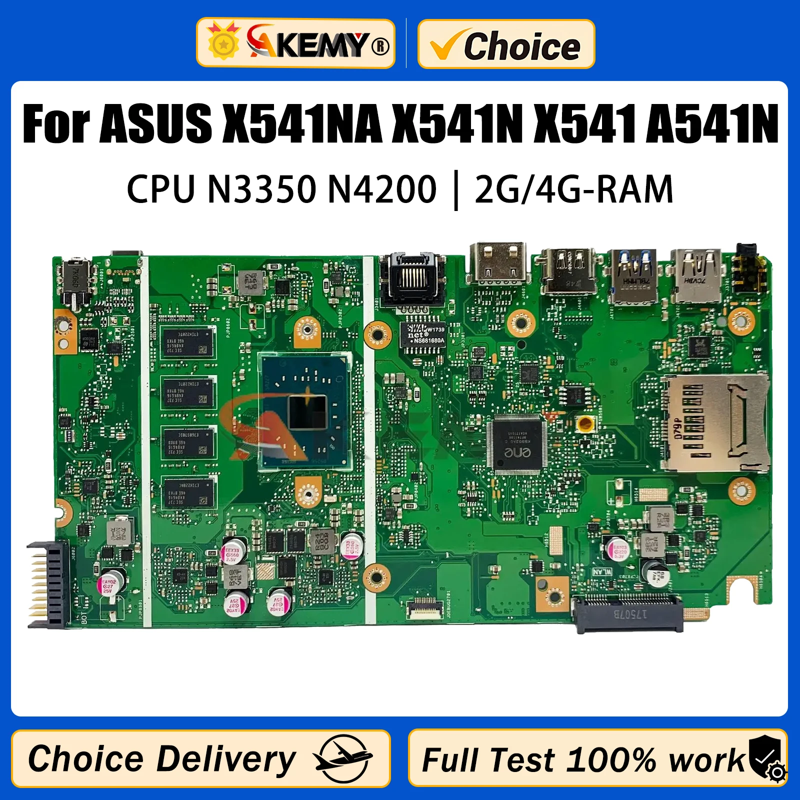

AKEMY X541NA Mainboard For ASUS VivoBook X541N X541 A541N Laptop Motherboard 2GB 4GB RAM N3350 N3450 N4200 CPU Notebook Mainboar
