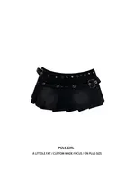 Retro American Waed Punk Tie Design plus Size Denim  Skirt Women Summer New Sle Spicy Girl Pleated Skirt Casual Low W...