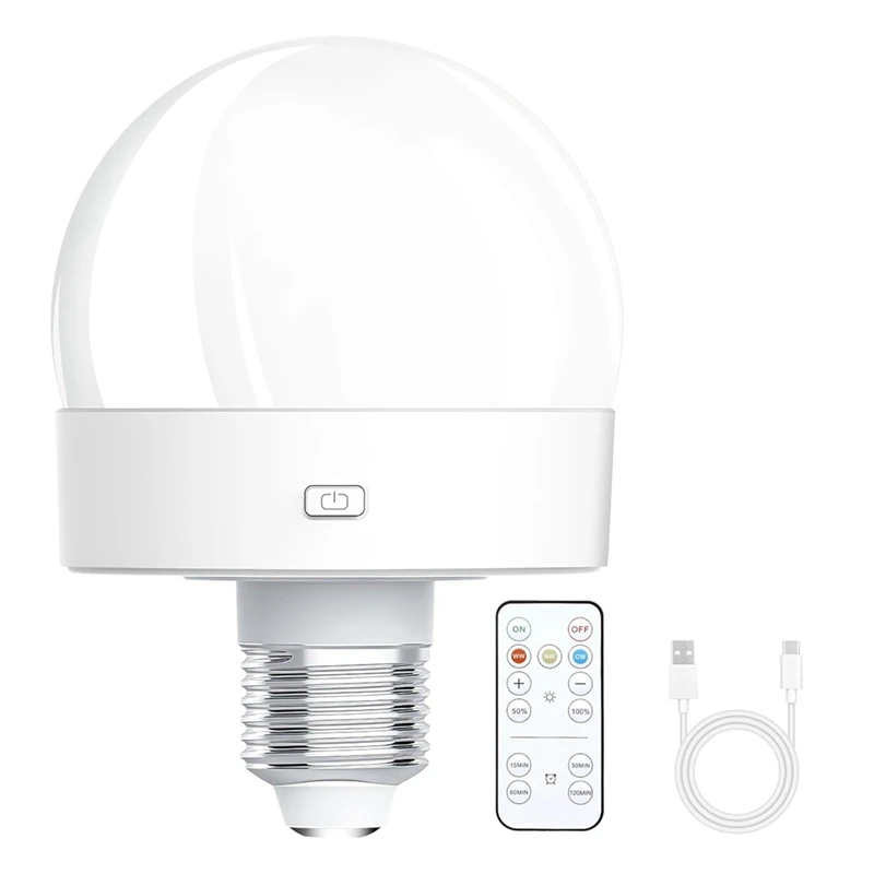 Rechargeable Battery Operated Light Bulb 300LM E26 Screw In for Lamps with Remote Control Dimmable&Timer