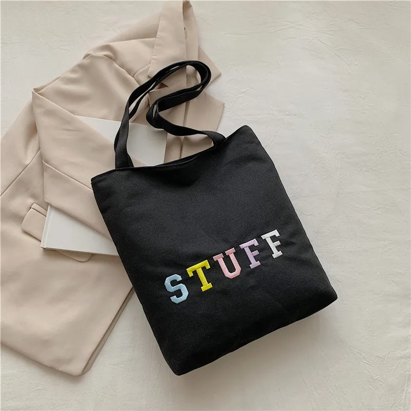 Popular Canvas Shoulder Bag Women's New Korean Fashion Large Capacity Tote Shoulder Bag Casual Simple Luxury Brand Shoulder Bag