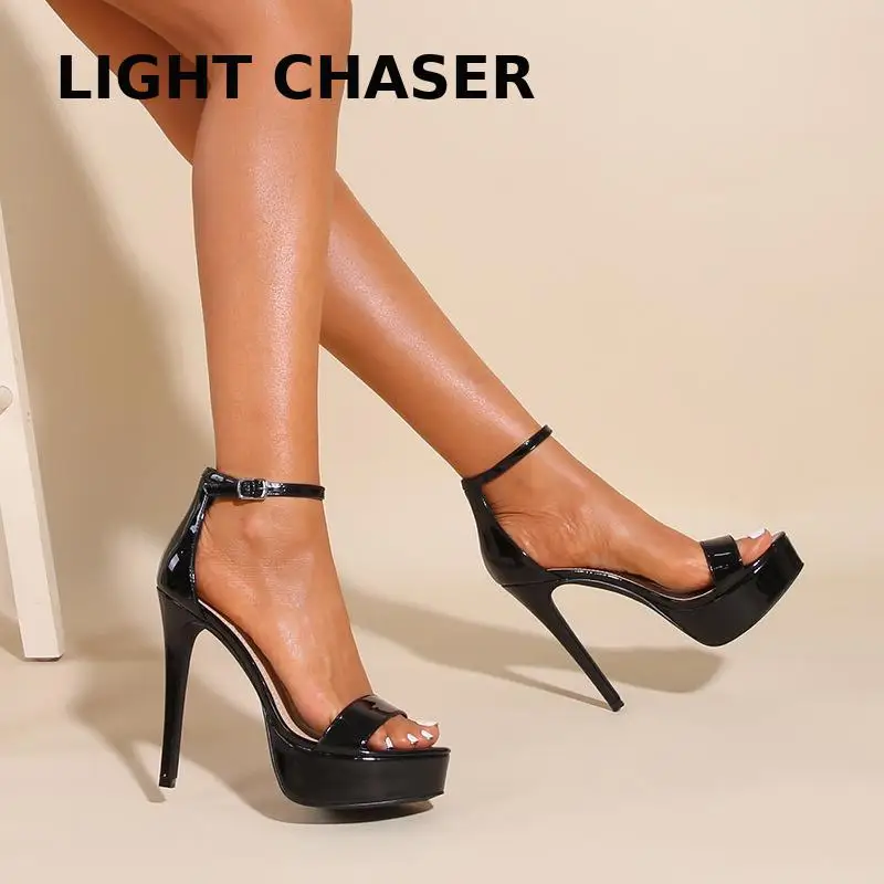 

New Large Size Round Toe Stiletto High Heels Women's One Word With Bag Heel Buckle Fashion Women's Sandals Women's Platform Pump