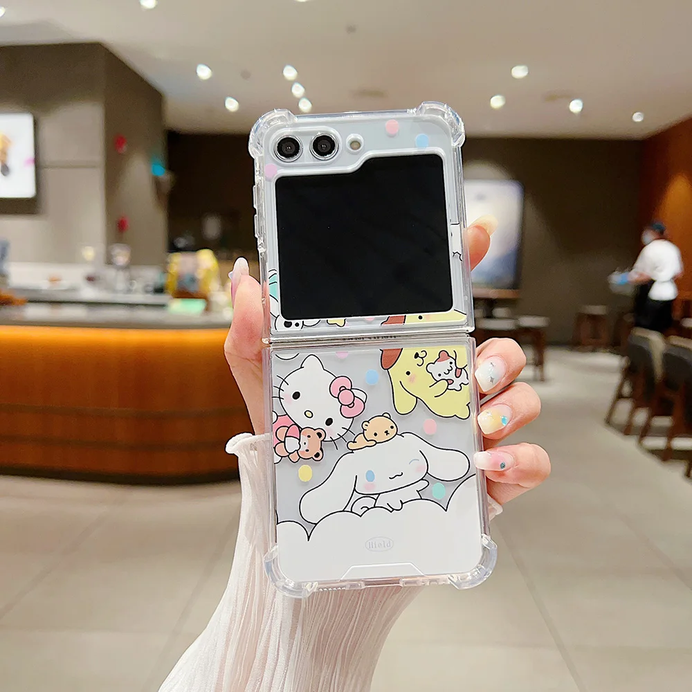 Sanrio Hello Kitty Cinnamoroll Phone Case For Samsung Z Flip 3 4 5G ZFlip3  ZFlip4 ZFlip5 Galaxy Shockproof Transparent Cover - AliExpress