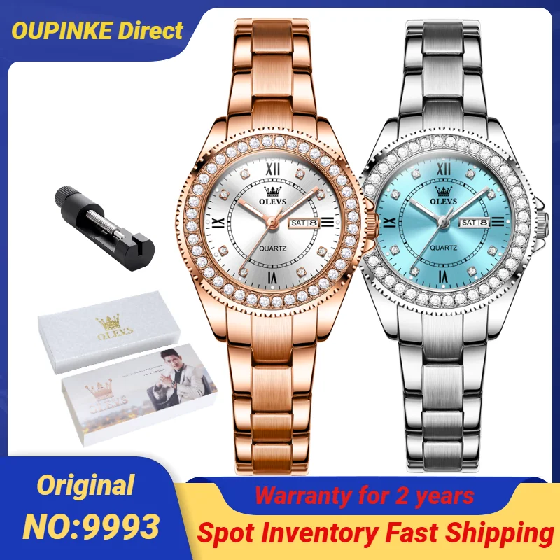 

OLEVS 9993 Rose White Women's Watch Elegant Diamond Wristwatch Calendar Date Waterproof Stainless steel Quartz Watch for Ladies