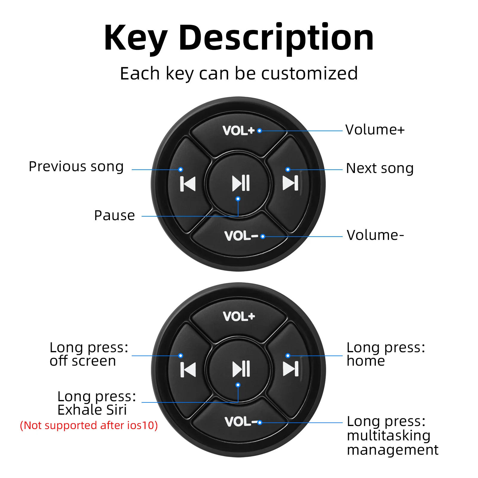 Wireless Media Remote Controller For Car Motorcycle Bike Steering Wheel IOS Android