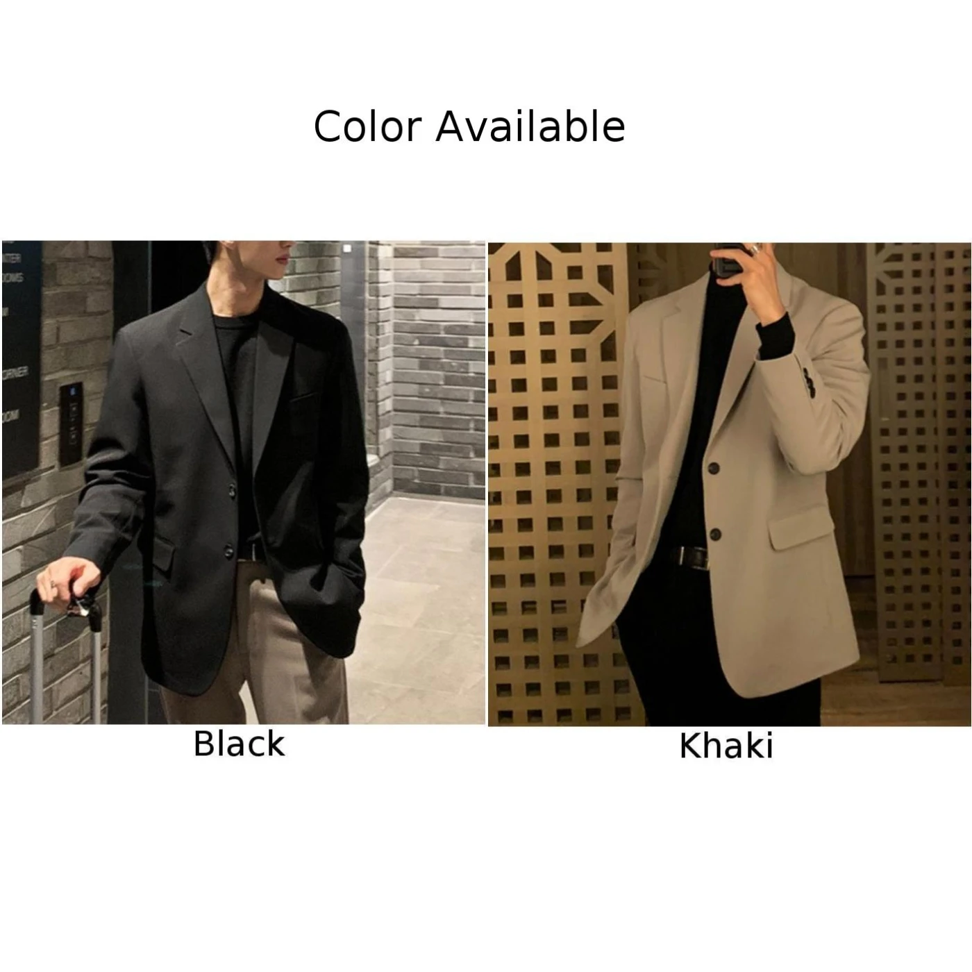 Mens Korean Casual Loose Solid Color Blazer Business Jackets Fashion Slim Fit Wedding Groom Streetwear Social Dress