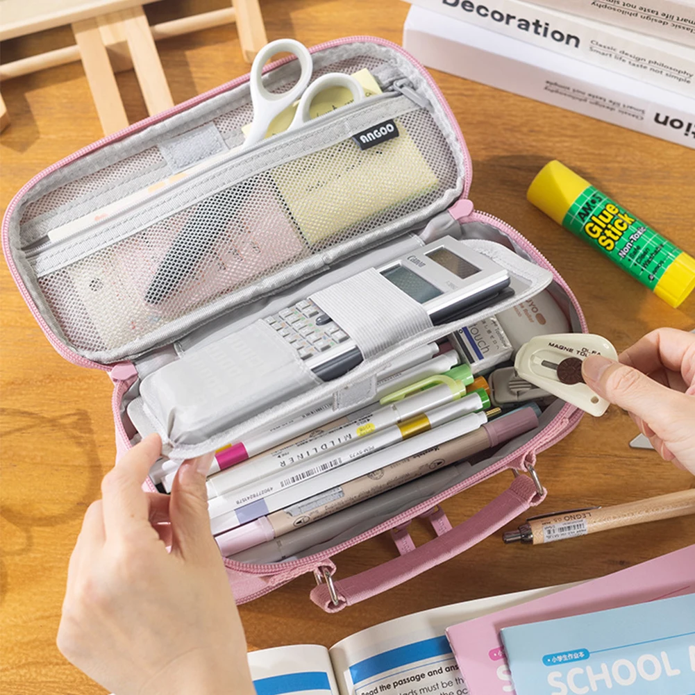 Kawaii Pencil Case Large Capacity Double Side Opened Pencil Bag 3 Compartment  Student Stationery Organizer School Supplies