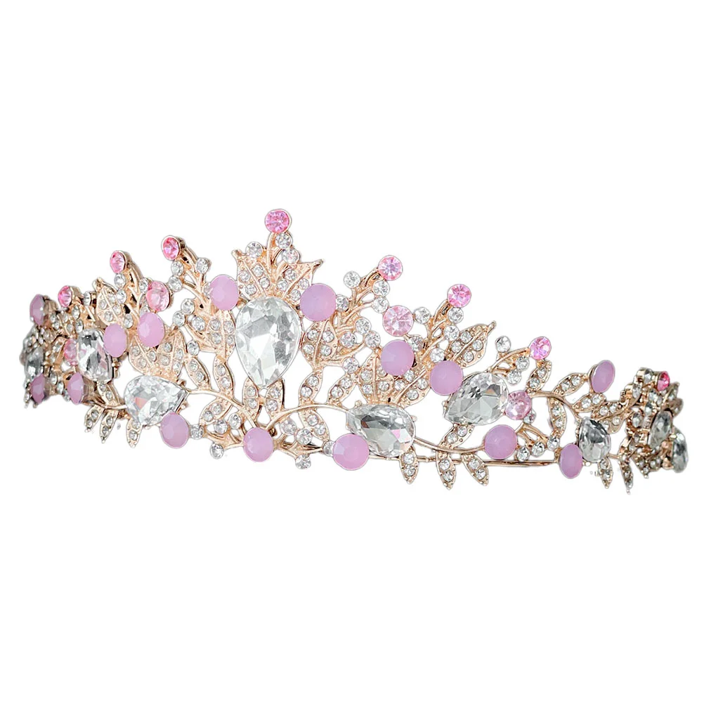 

Tiara Wedding Crown Bridal Hair Accessories Golden Pink Aldult Rhinestone Zinc Alloy Tiaras for Women Brides