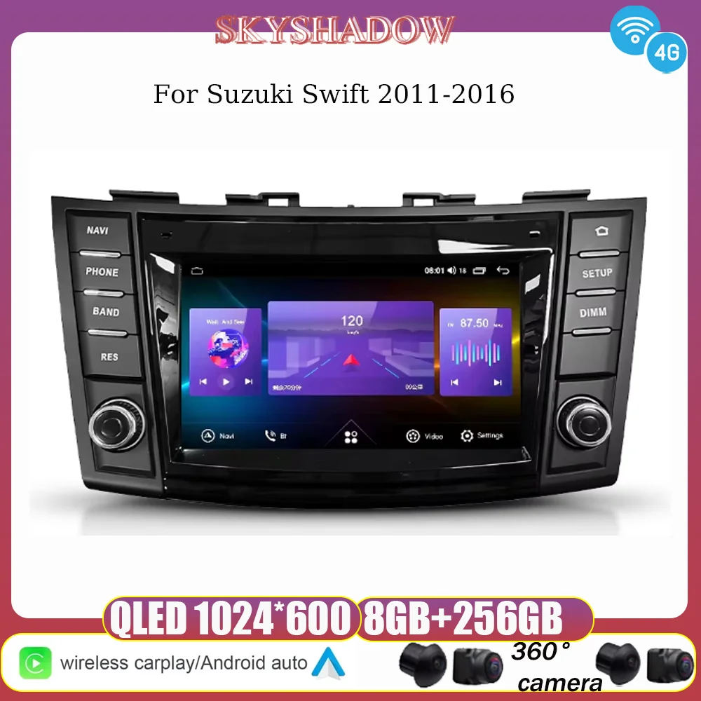 12G + 256G Carplay Auto Android 14,0 4G LTE 360 Kamera IPS Auto DVD Player GPS WIFI Bluetooth Radio Für Suzuki Swift 2011-2016