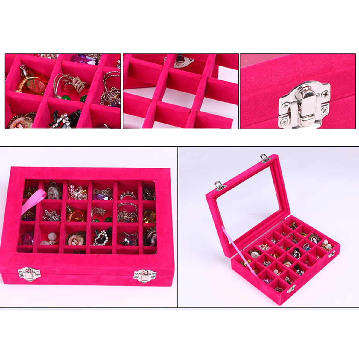 Velvet 24 Compartments Silver Pendant Jewellery Box Jewellery Display Box Earring Box Ring Display Tray Jewellery Storage Velvet