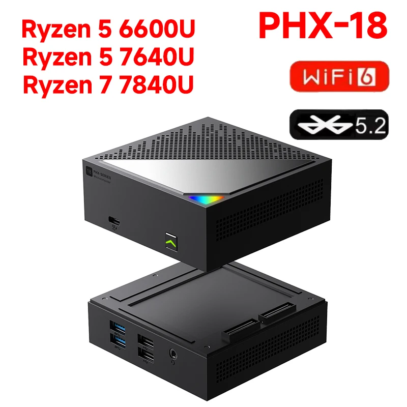 TOPC PHX-18 Mini PC AMD 6600U/7840U/7840HS LPDDR5 16GB 6400MHz M.2