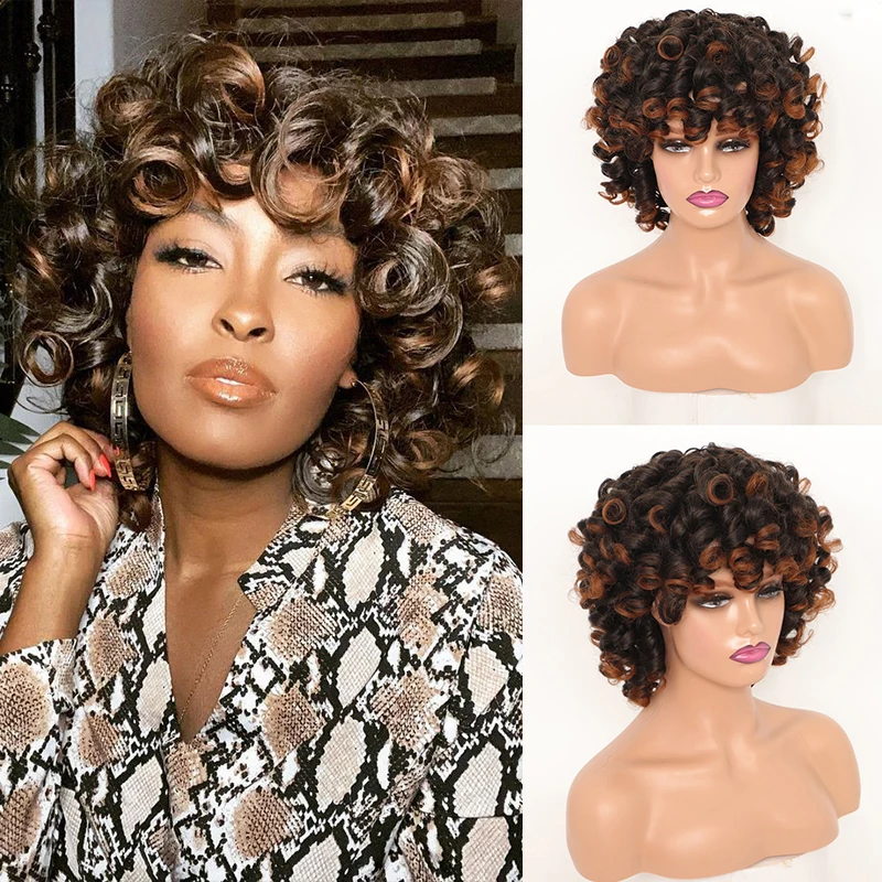 

Short Afro Kinky Curly Wig Orange Bouncy Curly Bob Wig for Women Ginger Copper Synthetic Natural Cosplay Hair Wigs with Bangs