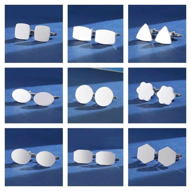 

Silver geometric cufflinks men's french shirt suit accessories pure metal round flowers fashion fun cufflinks