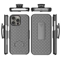 Shockproof Heavy Duty Armor Stand Case with Belt Clip - iPhone 16 Pro (Black)