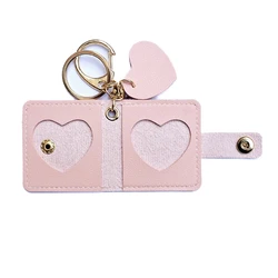 Transparent Mini Photo Album Keychain with Holder Pockets (Pink)