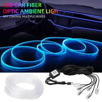 Striscia Luminosa a Fibra Ottica RGB 4/5/6 in 1 per Decorazione Interna Auto, Illuminazione Ambientale USB per Cruscotto, Controllo App, Accessori