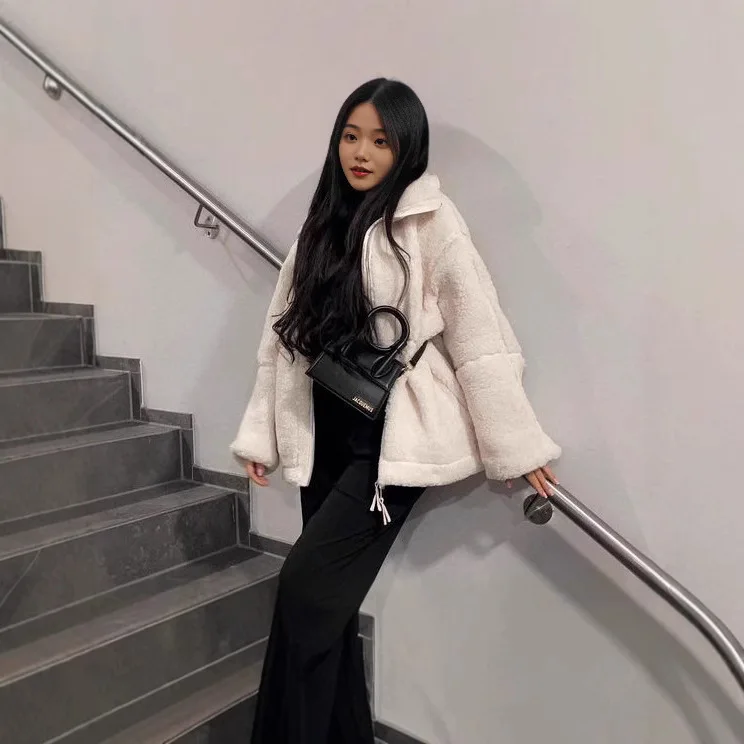 جديد المرأة جاكيت من الصوف الخريف الشتاء سستة ملابس خارجية الدافئة أفخم السترات Harajuku عادية فضفاض الإناث معطف سميك القمم الملابس