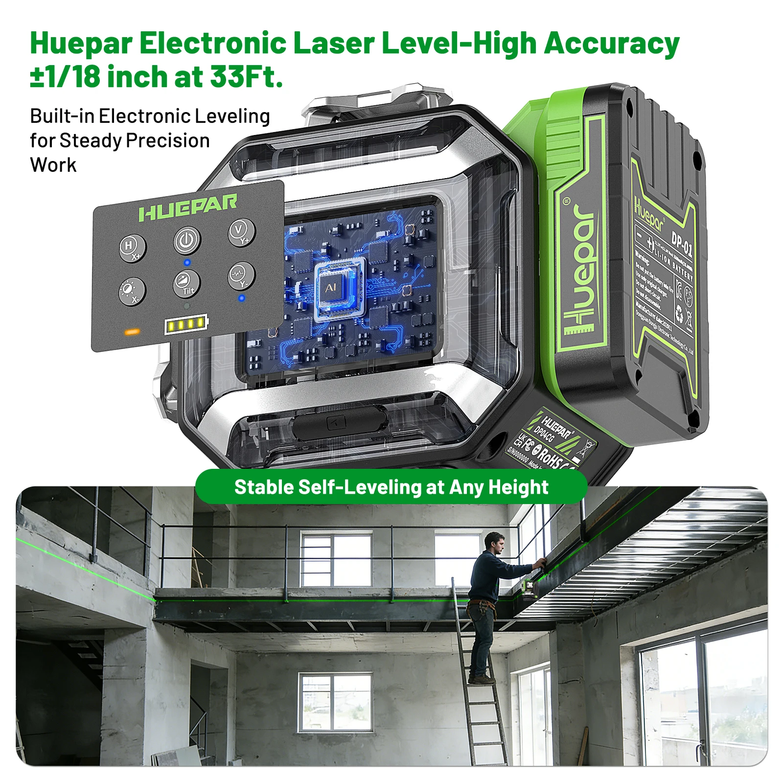 DP04CG-BT 16 Green Lines 4D Self-leveling bluetooth Control Laser Level with Lig
