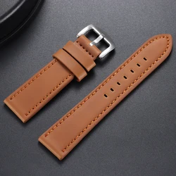 Vintage Leather Sport Watch Strap with Steel Pin Buckle - Brown/Black, Various Sizes - With black buckle (Light Brown)
