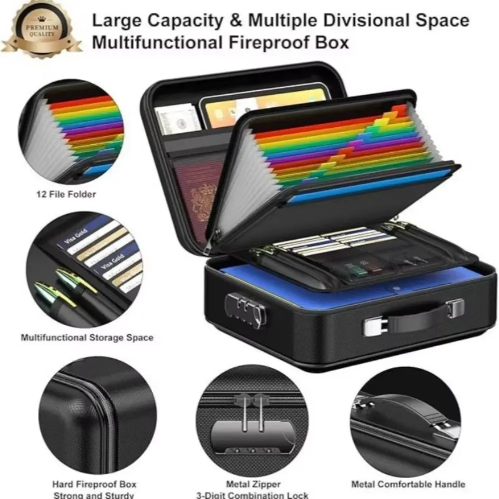 Fireproof Box Water Resistant Hard-Shell Design File Security Bag Password Lock Wear-resistant Files Briefcase_voghion.com
