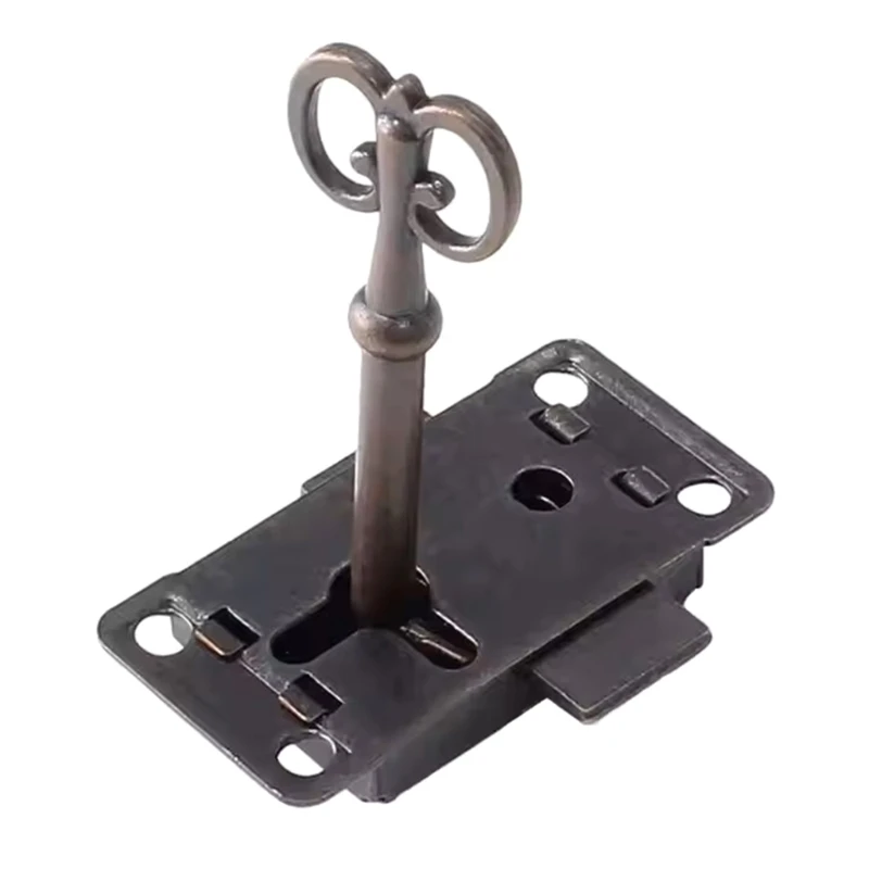 Decorative Antique Bronze Lock Set for Small Cabinets and Vintage Desks