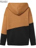 ZANZEA Holiday Hooded Drawstring Tops Women Colorblock Hoodies Fashion Long Sleeve Sweatshirt 2024 Autumn New All-match Pullover 5