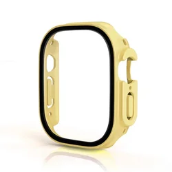 Enhanced Screen Protector Case with Tempered Glass Film and PC Cover for Apple Watch Ultra 49mm - Durable Shell Accessory (Yellow)