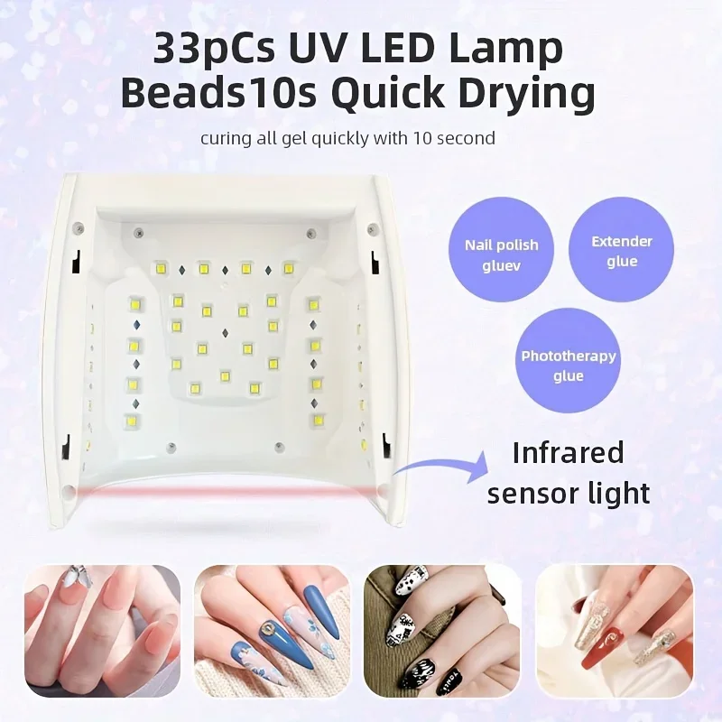 66W LCD 화면 탑재, 4가지 타이머 설정, 네일아트 매니큐어용 충전식 UV LED 네일 램프 도구 (가정용)